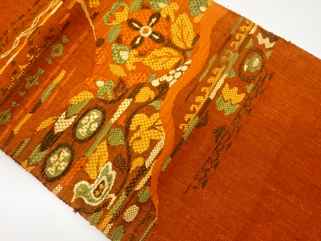JAPANESE NAGOYA OBI / MAWATA TSUMUGI / WOVEN FLORAL PLANTS